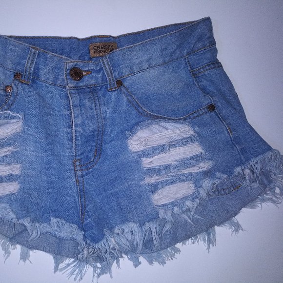 "Celebrity Pink" Slasher Destructed Jean Shorts - Picture 2 of 6